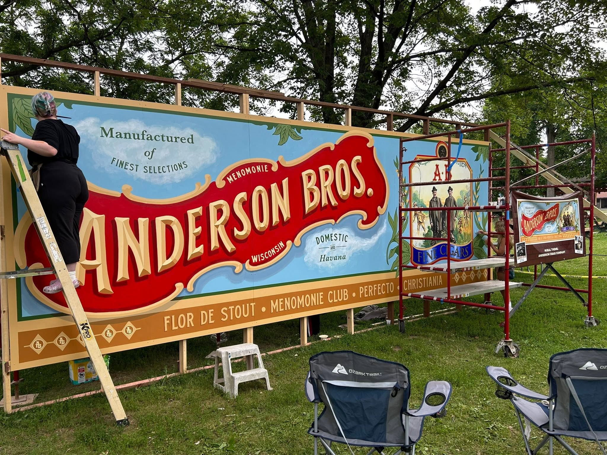 Anderson Bros Mural during the painting process